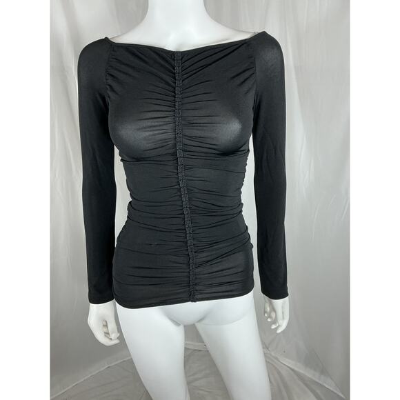 Givenchy Off-The-Shoulder Black Viscose Ruched Stretch-Jersey Top Size 34 - Picture 2 of 4